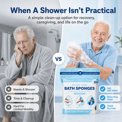 🚿 Rinse-Free Shower Wipes – Soap & Shampoo Infused, pH-Balanced for Elderly, Gym, Camping & Travel
