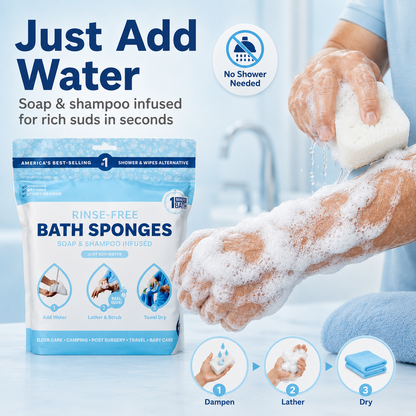 🚿 Rinse-Free Shower Wipes – Soap & Shampoo Infused, pH-Balanced for Elderly, Gym, Camping & Travel