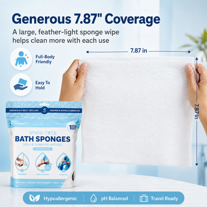 🚿 Rinse-Free Shower Wipes – Soap & Shampoo Infused, pH-Balanced for Elderly, Gym, Camping & Travel