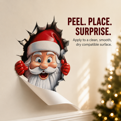 🎅 3D Santa Breaking Through Wall Decal – Funny Christmas Illusion Sticker