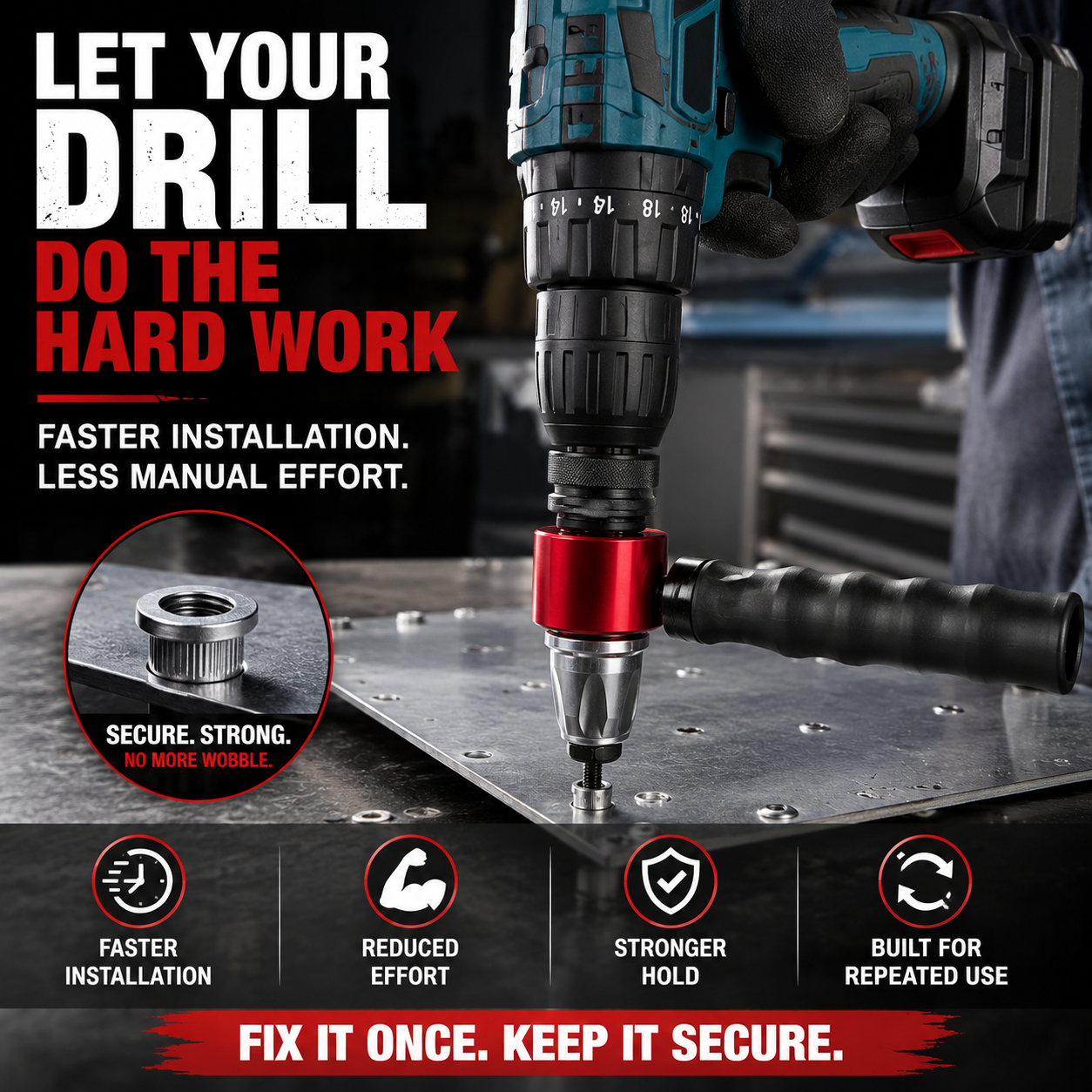 🔧 Drill-Powered Rivet Nut Adapter Kit – M3 to M8