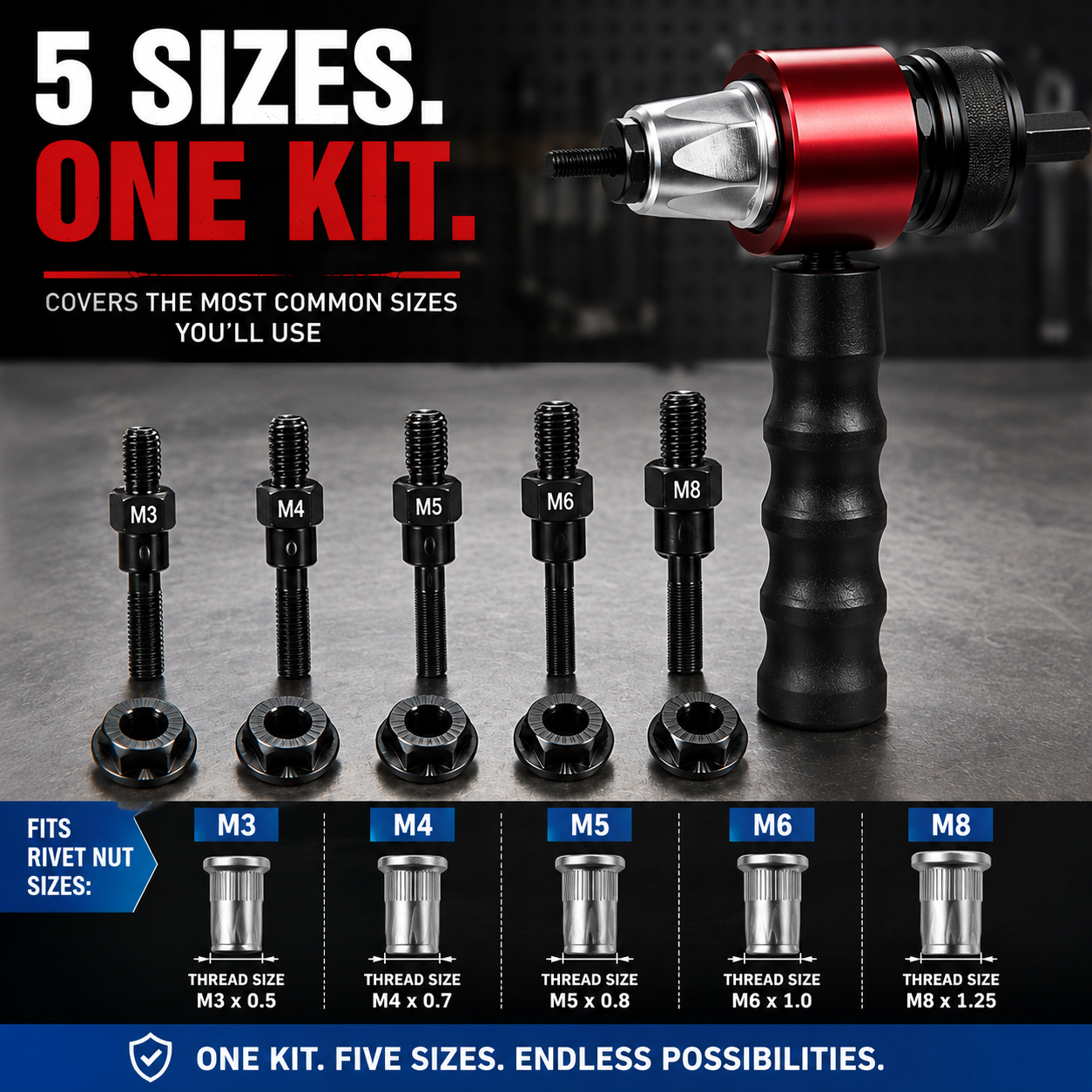 🔧 Drill-Powered Rivet Nut Adapter Kit – M3 to M8