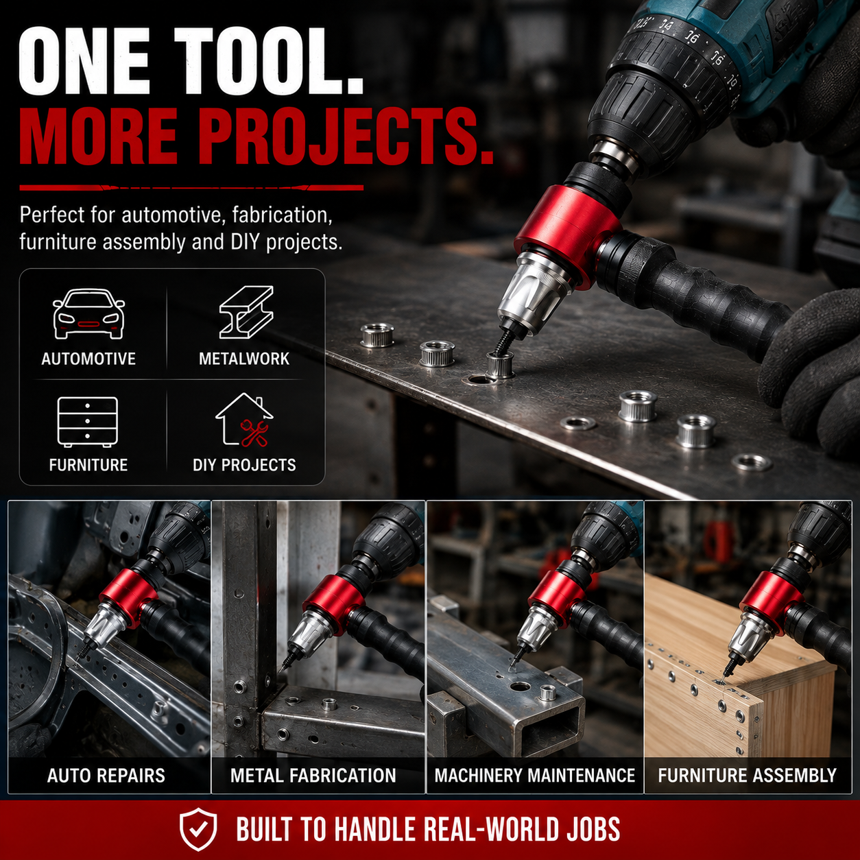 🔧 Drill-Powered Rivet Nut Adapter Kit – M3 to M8