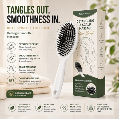 ✨ Dual-Bristle Detangling & Scalp Massage Hair Brush