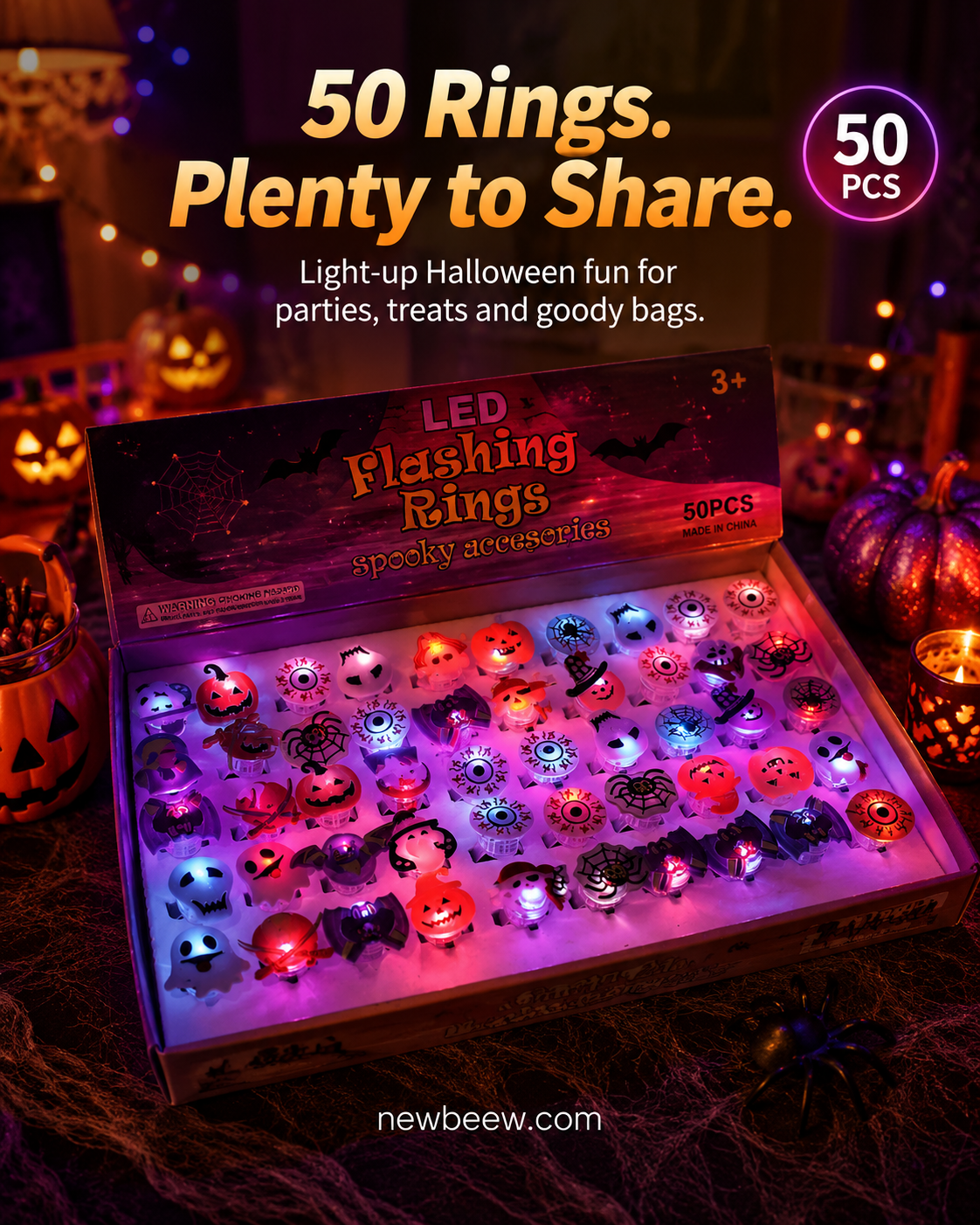 🎁LED Light Halloween Glowing Ring😍 - Set with 50pcs