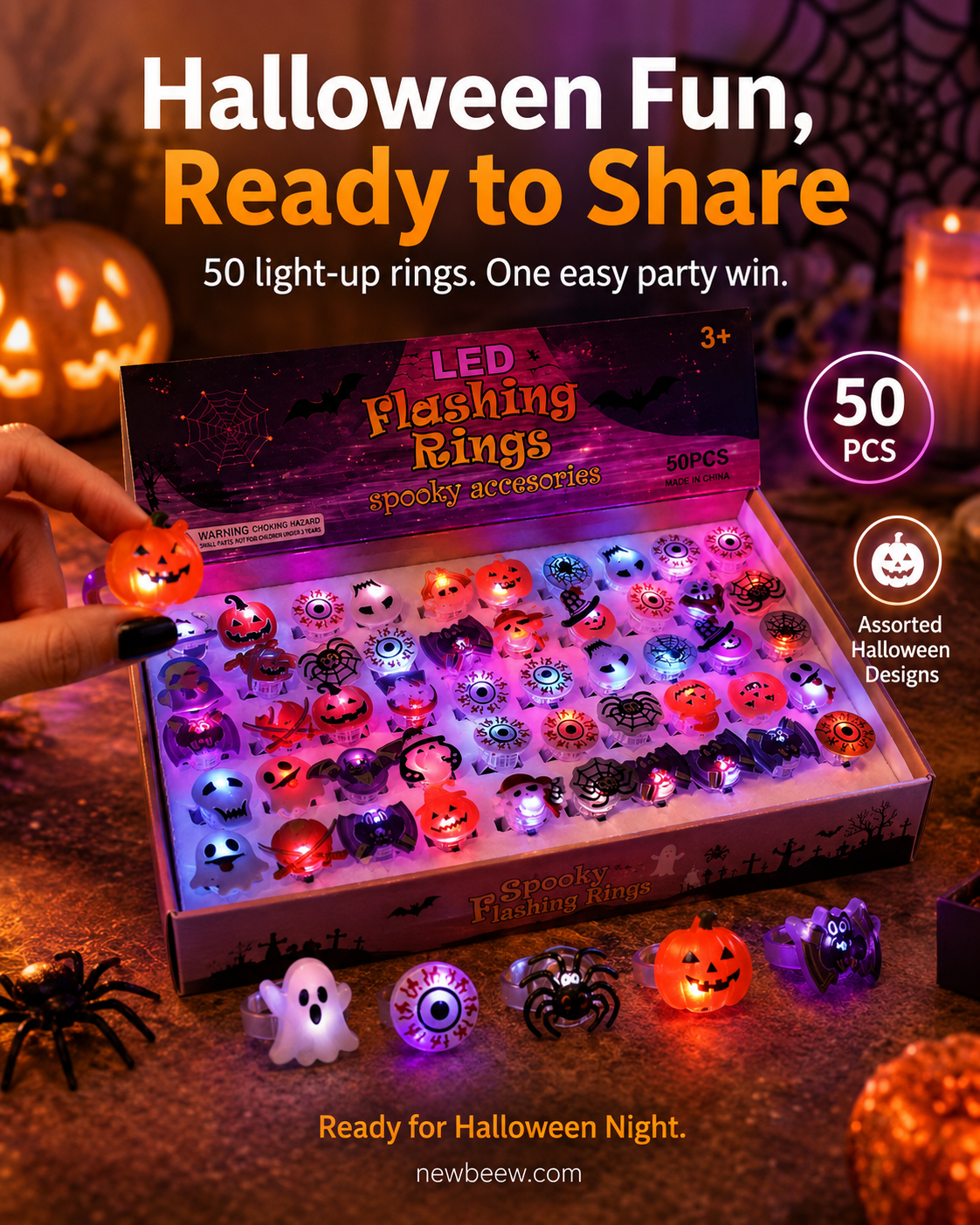 🎁LED Light Halloween Glowing Ring😍 - Set with 50pcs