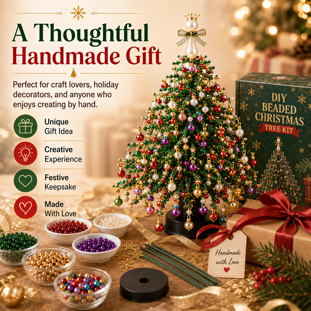 DIY beaded Christmas tree kit as handmade holiday gift