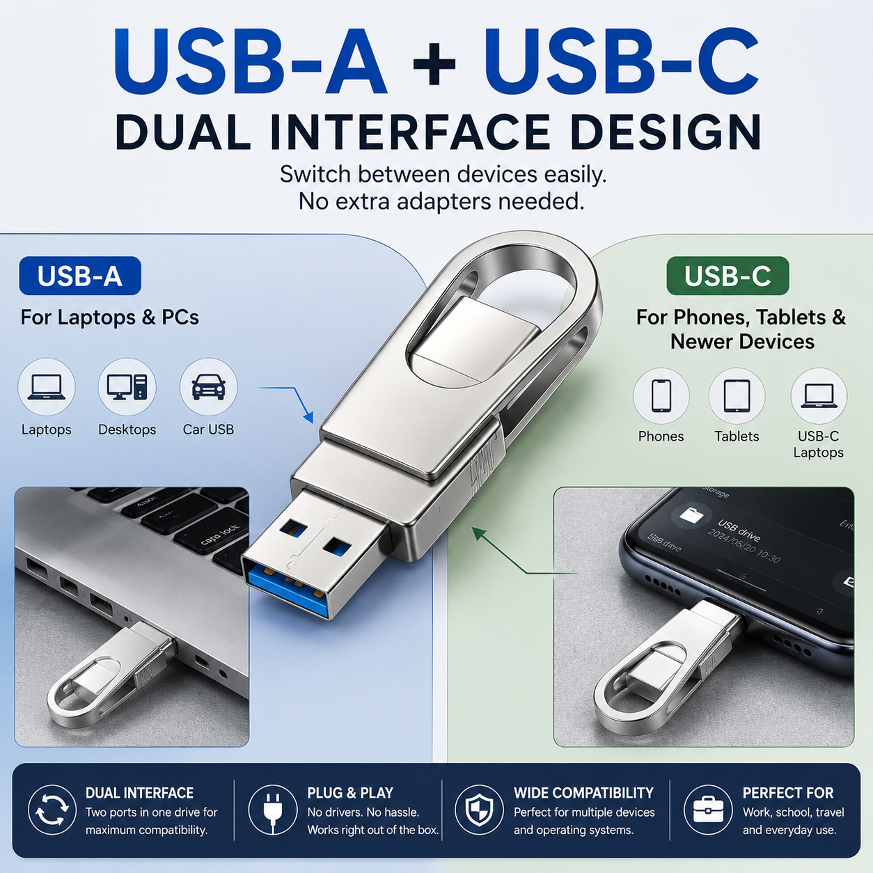 📱 3-in-1 USB Flash Drive – Free Up Space & Move Files Fast
