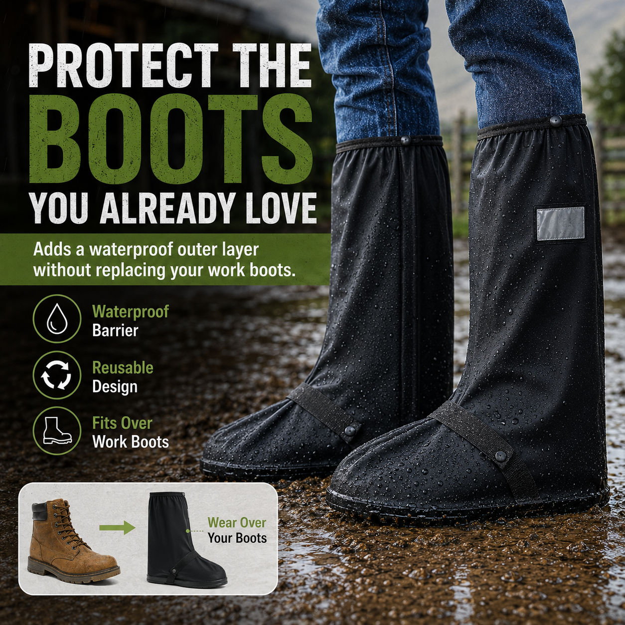 🌧️ Waterproof Boot Covers | Reusable Mud & Rain Shoe Protectors for Farming & Outdoor Work