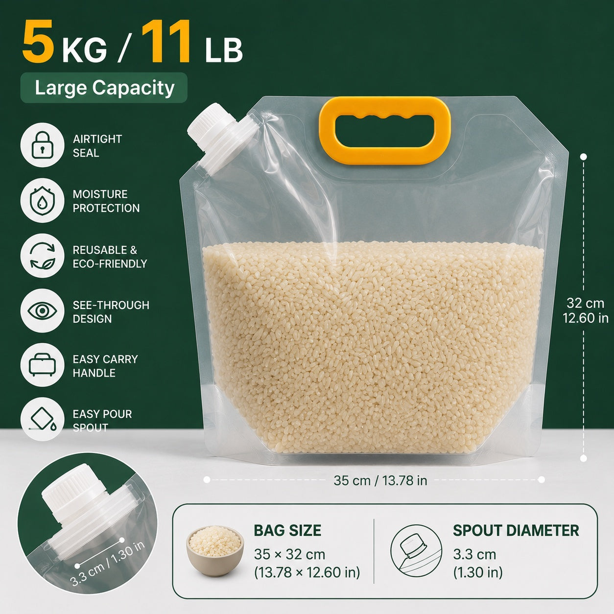 🌾 Reusable Airtight Grain Storage Bag – Seal, Carry & Pour With Ease