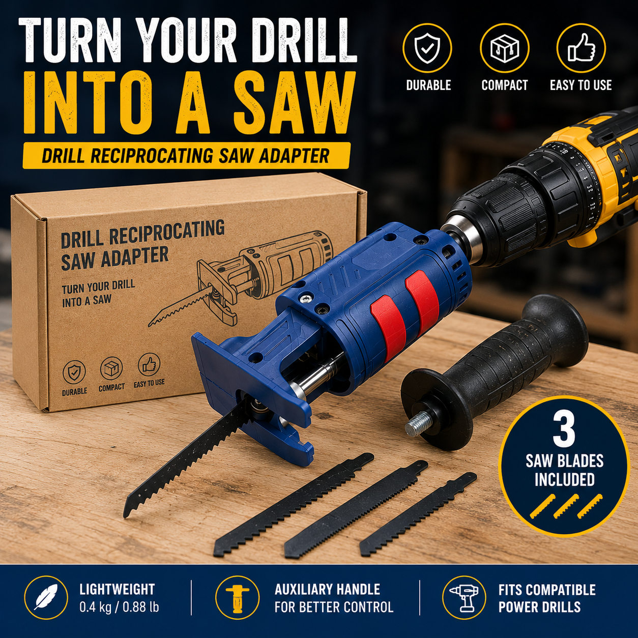 🔧 Drill-to-Saw Adapter – Turn Your Drill Into a Reciprocating Saw