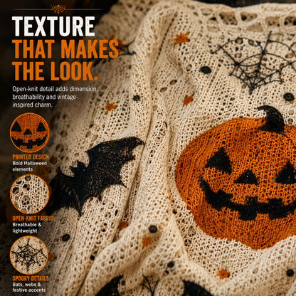 🎃 Halloween Open-Knit Pumpkin Sweater – Cozy Spooky Season Style