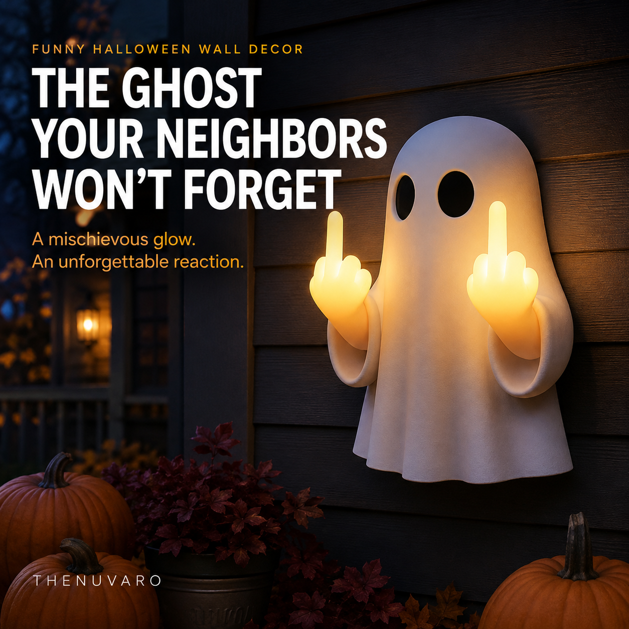 👻 Light-Up Rude Ghost Wall Decor – Funny Halloween Porch Decoration
