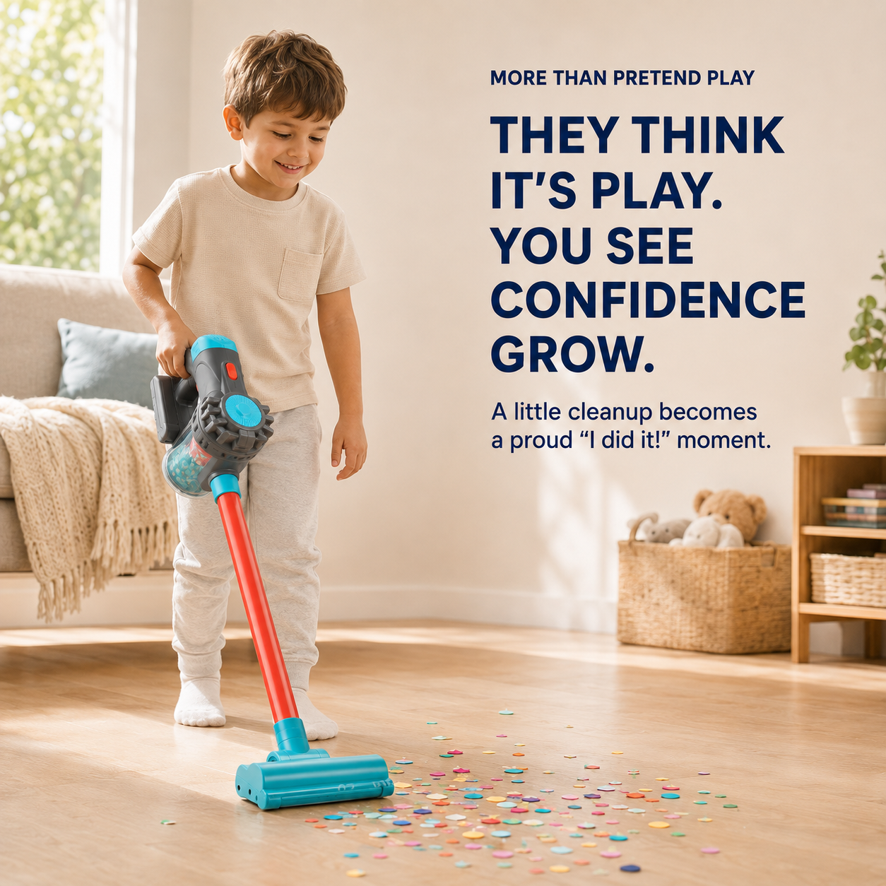 🧹 3-in-1 Kids’ Real-Pickup Vacuum – Rechargeable Pretend Cleaning Toy