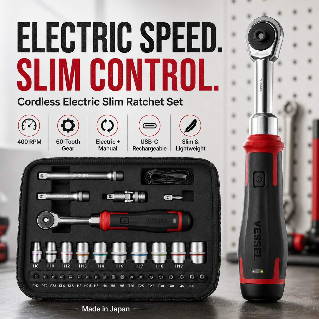 Cordless Electric Slim Ratchet Set with organized tool case