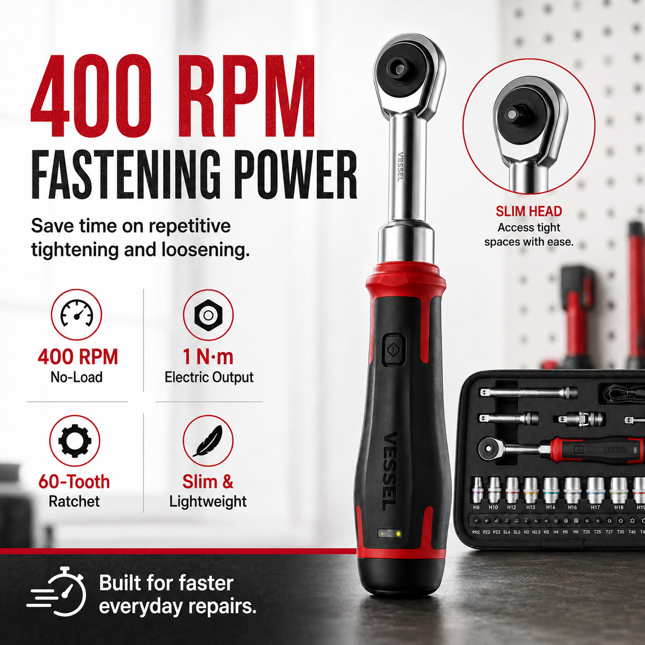 400 RPM cordless electric slim ratchet