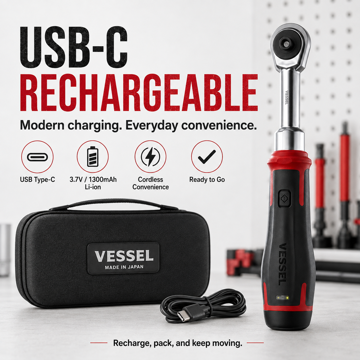 USB-C rechargeable cordless slim ratchet with carry case