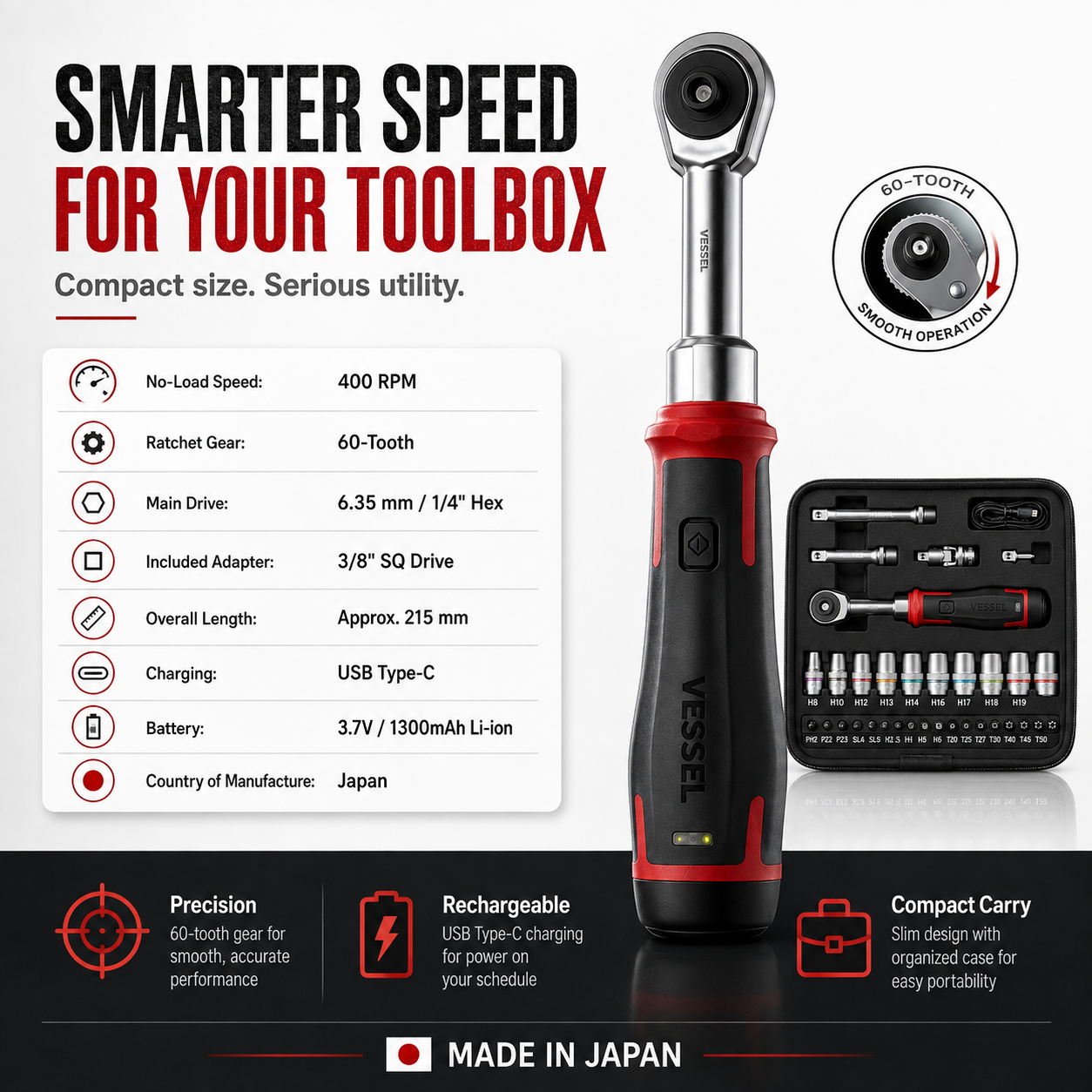Cordless electric slim ratchet specifications