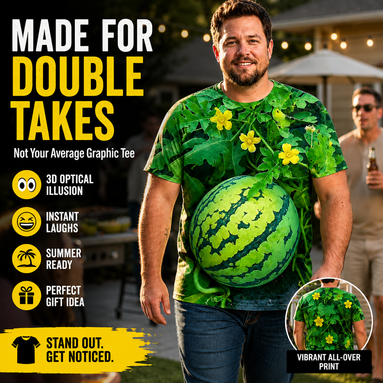 Funny 3D Watermelon Belly T-Shirt – Summer Novelty Graphic Tee