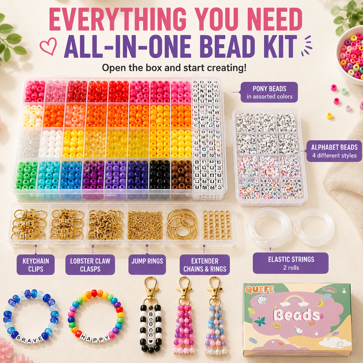 🌈 All-in-One Bead Bracelet & Keychain DIY Craft Kit