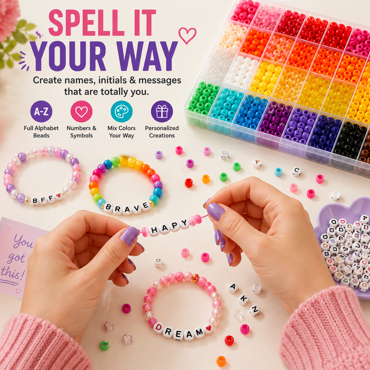 🌈 All-in-One Bead Bracelet & Keychain DIY Craft Kit