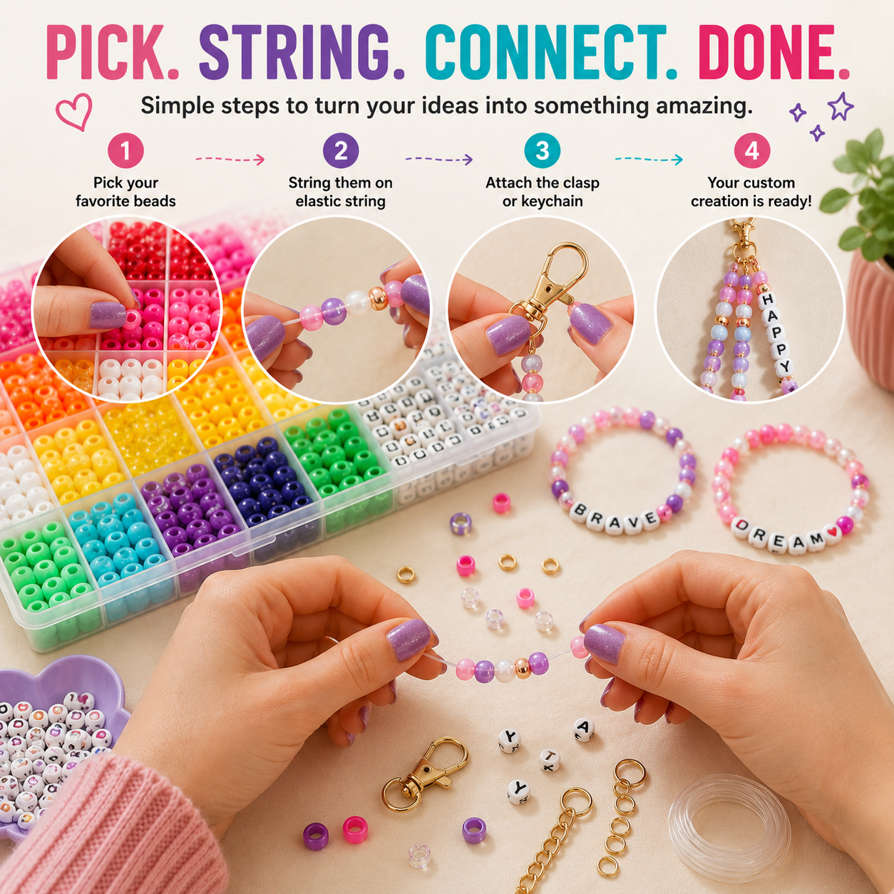 🌈 All-in-One Bead Bracelet & Keychain DIY Craft Kit