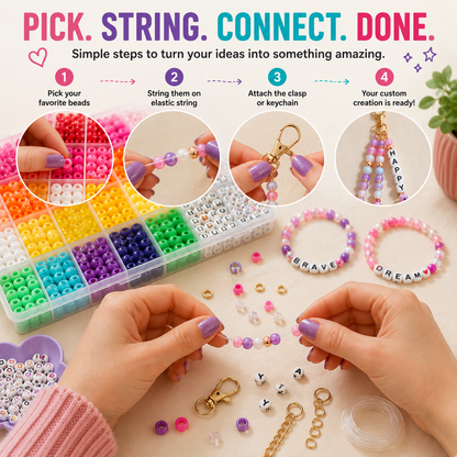 🌈 All-in-One Bead Bracelet & Keychain DIY Craft Kit