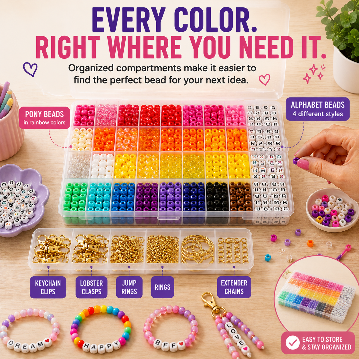 🌈 All-in-One Bead Bracelet & Keychain DIY Craft Kit