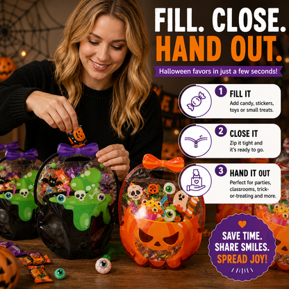 50 Pcs Halloween Goodie Bags – Clear Cauldron Candy Favor Bags