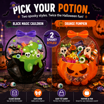 50 Pcs Halloween Goodie Bags – Clear Cauldron Candy Favor Bags