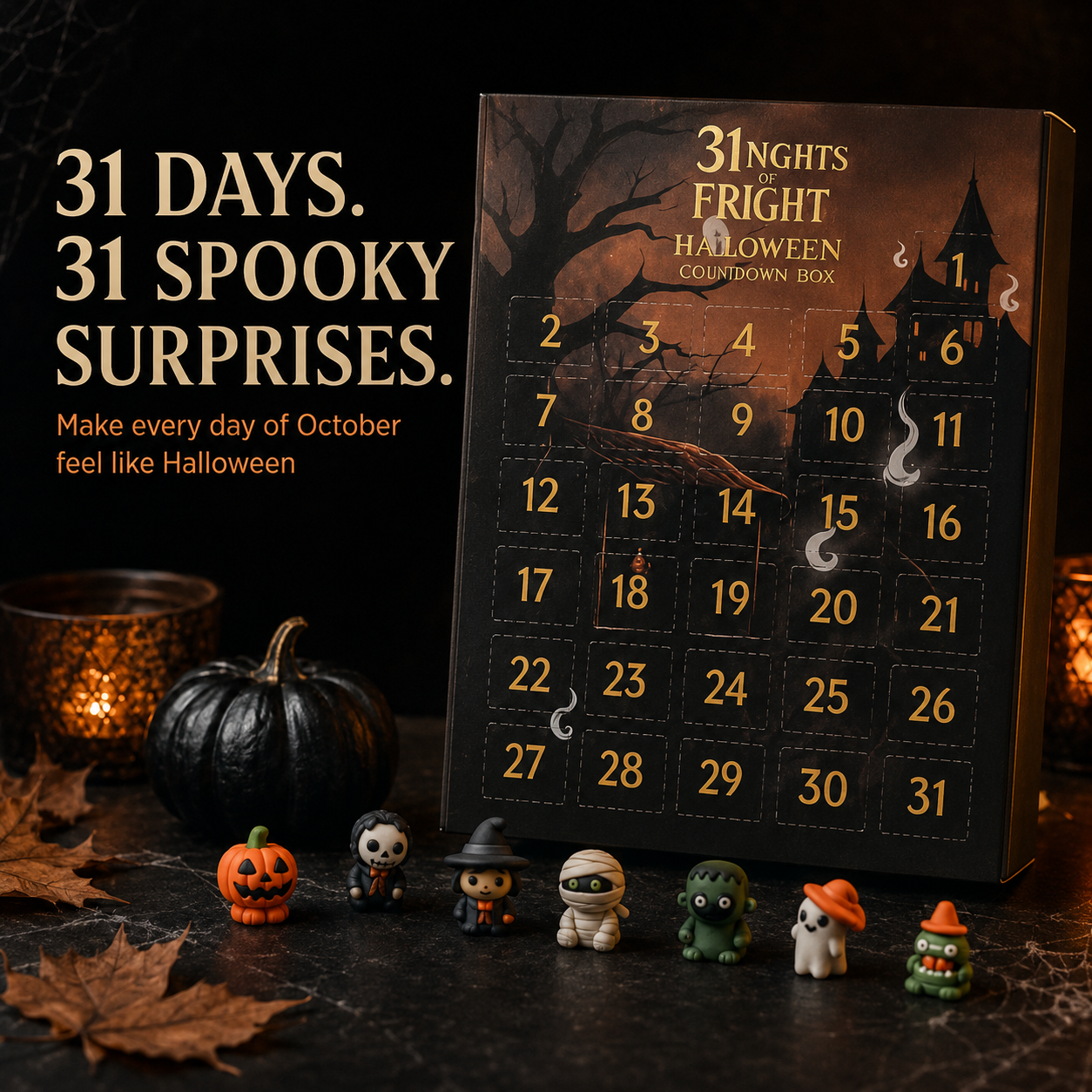 🎃 31-Day Halloween Countdown Calendar – 31 Mini Surprise Figures