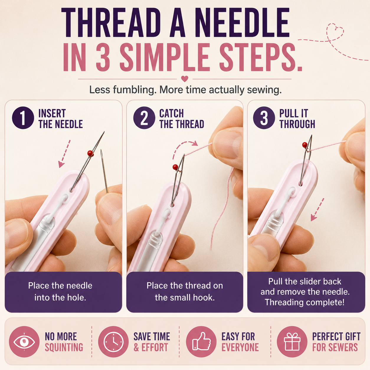 🧵 2-in-1 Easy Needle Threader & Seam Ripper – Thread Faster, Sew Easier