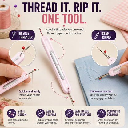 🧵 2-in-1 Easy Needle Threader & Seam Ripper – Thread Faster, Sew Easier