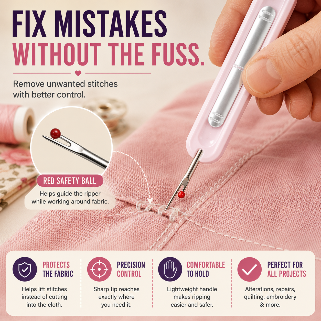 🧵 2-in-1 Easy Needle Threader & Seam Ripper – Thread Faster, Sew Easier