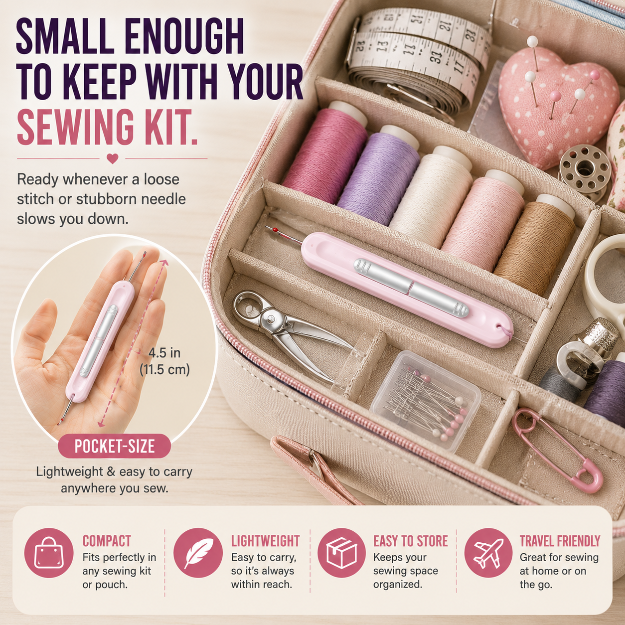 🧵 2-in-1 Easy Needle Threader & Seam Ripper – Thread Faster, Sew Easier
