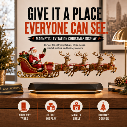 🎅 Floating Santa Sleigh with 4 Reindeer – Magnetic Levitation Christmas Display