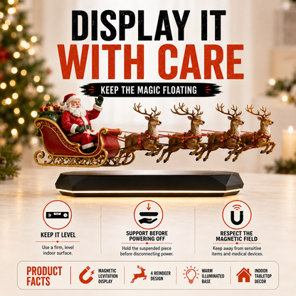 🎅 Floating Santa Sleigh with 4 Reindeer – Magnetic Levitation Christmas Display