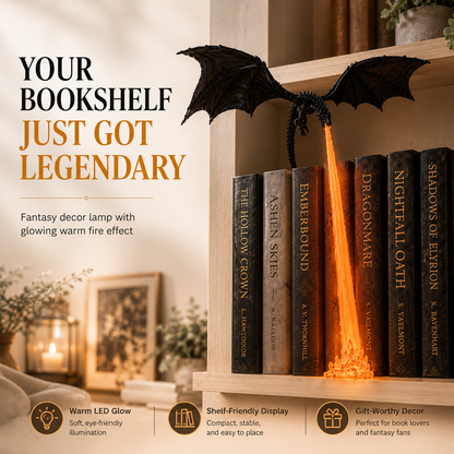 🔥 HOT SALE 🐉3D Fire-Breathing Dragon LED Display – Fantasy Bookshelf Decor with Glowing Flame
