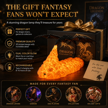 🐉 Dragon Flame Night Light – Dual-Color Rechargeable Fantasy Lamp