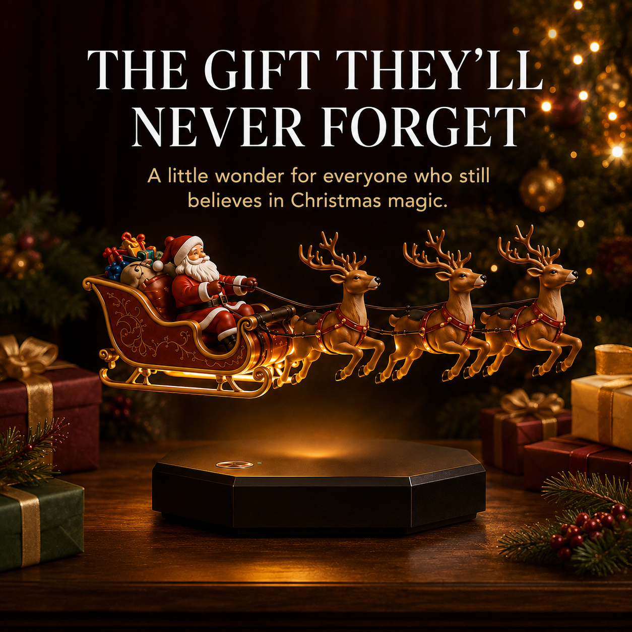 🎅Floating Santa Sleigh with 4 Reindeer-Magnetic Christmas Magic