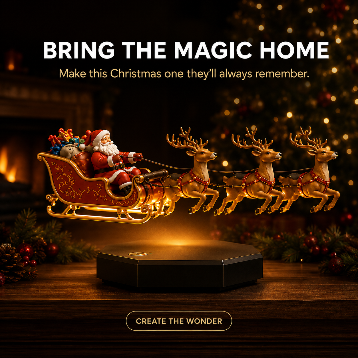 🎅Floating Santa Sleigh with 4 Reindeer-Magnetic Christmas Magic