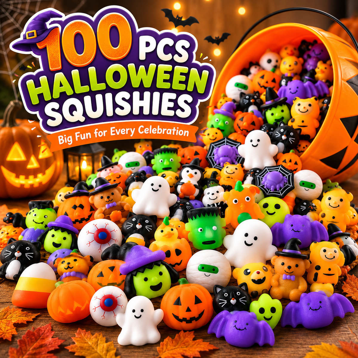 🎃100PCS Halloween Mochi Squishy Toys | Cute Sensory Toys, Halloween Party Favors & Goodie Bag Fillers