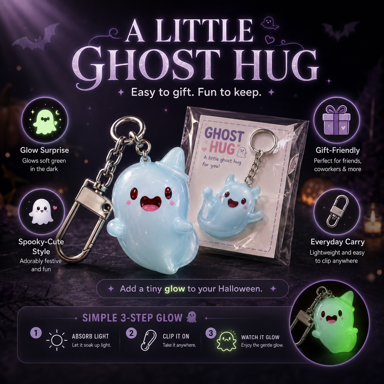Ghost hug Halloween keychain gift