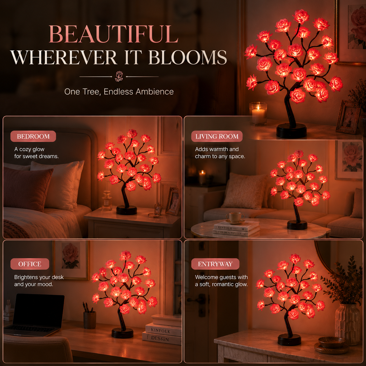 🌹 LED Rose Flower Tree Lamp – 17-Color Remote-Controlled Ambient Light