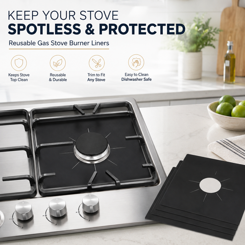 🥘 Reusable Gas Stove Burner Liners♻️ (Set of 4)