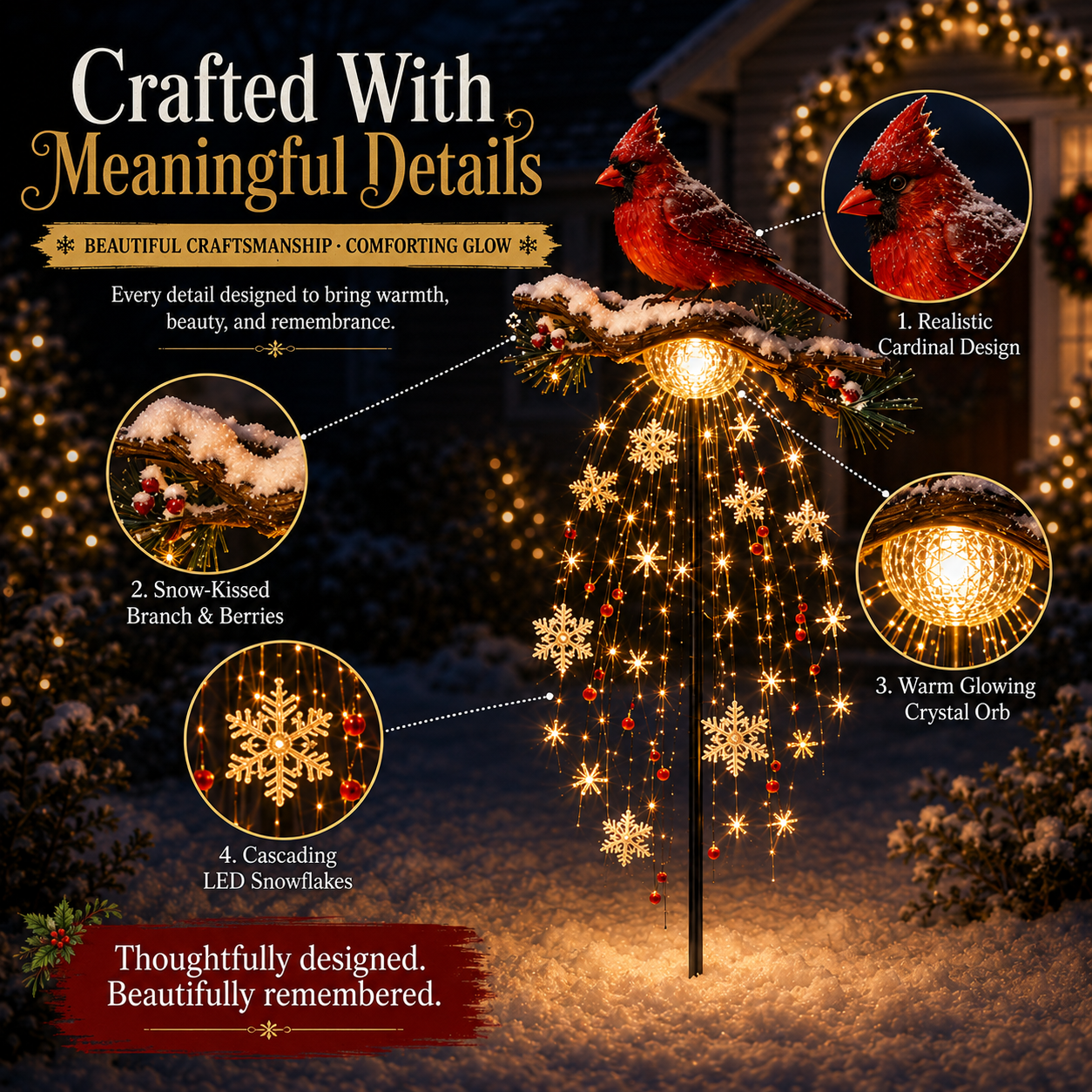 🌲✨ Cardinal Memory Fountain ✨– Lighted Christmas Remembrance Garden Decor❄️