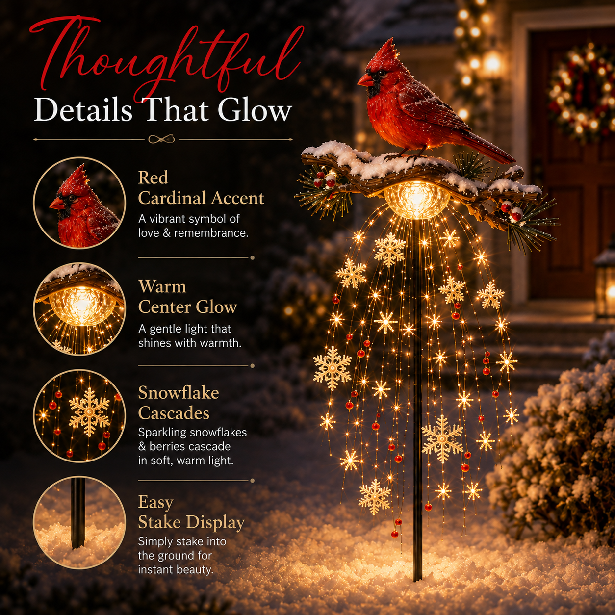 🌲✨ Cardinal Memory Fountain ✨– Lighted Christmas Remembrance Garden Decor❄️