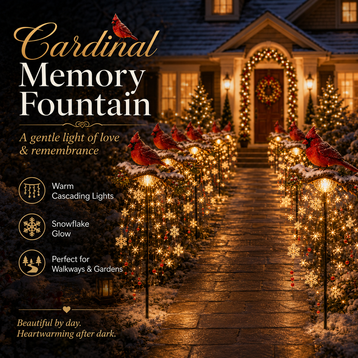 🌲✨ Cardinal Memory Fountain ✨– Lighted Christmas Remembrance Garden Decor❄️