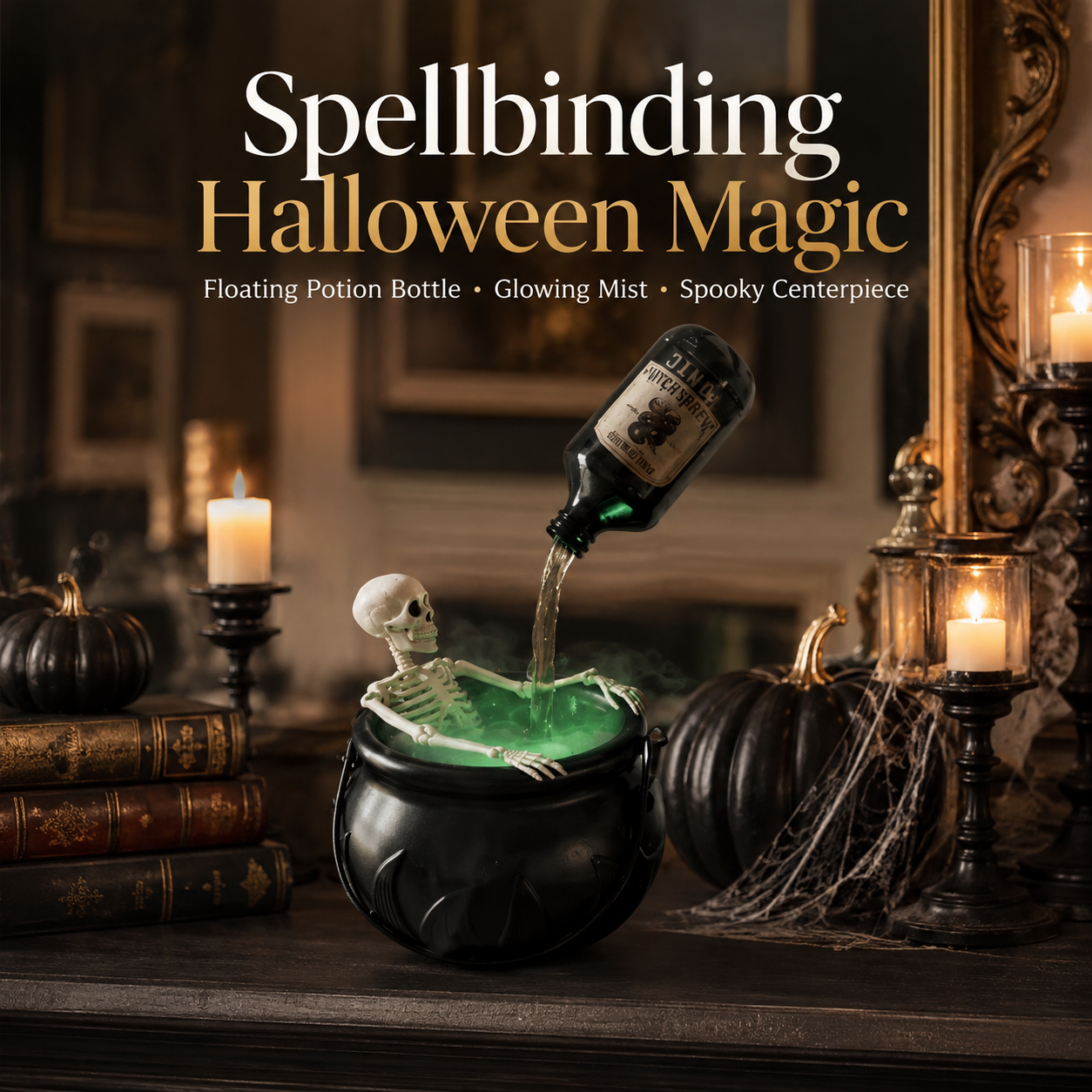 Floating potion bottle Halloween cauldron centerpiece