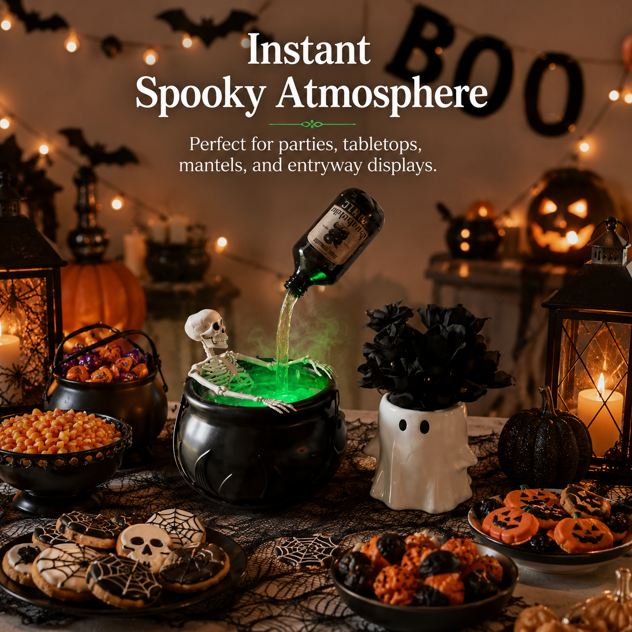 🏆Flash Sale⚡Cauldron Halloween Decor with Magic Floating Potion Bottles and Diffuser
